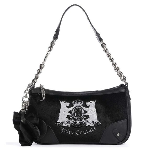 Juicy Couture Handbags - Juicy Couture Black Velour Hollyhock Chain Link Strap Shoulder Bag w/ Mini Pouch